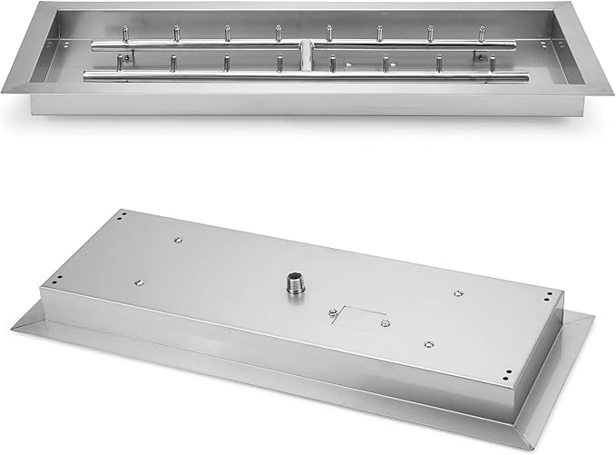 Stanbroil 30 x 10 Inch Upgrade Rectangle Fire Pit Pan with Jet Burner304 Stainless Steel Natural &amp Propane Gas Firepits for OutsideHigh Flame125000 BTU Max
