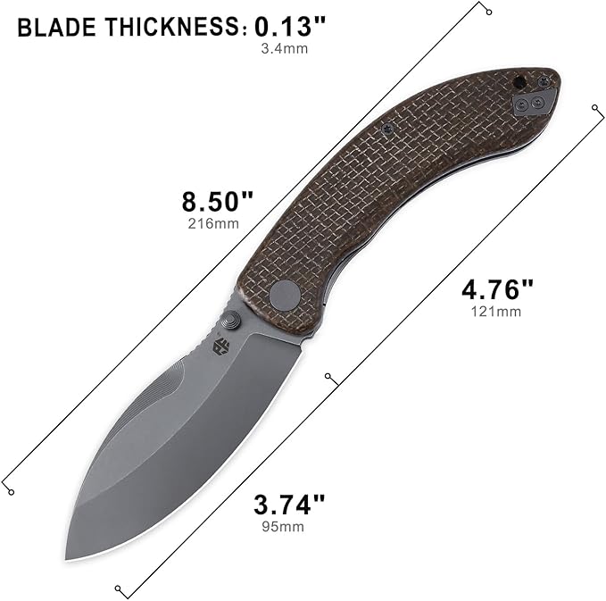 Petrified fish PFB06 Folding Knife3.74 14C28N Steel Stonewashed Blade Micarta Handle Folding knife for EDC Camping Outdoor (Brown Micarta)