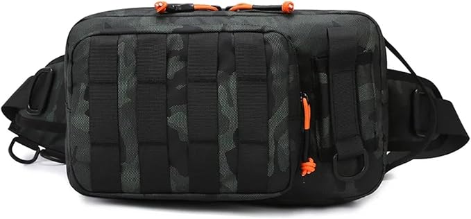 Outdoor Camping Chest Bag Tactical Shoulder Molle Waist Bags Fishing Lure Belt Pack Travel Sling Hiking Hunting Backpack Sac(Green Camo)