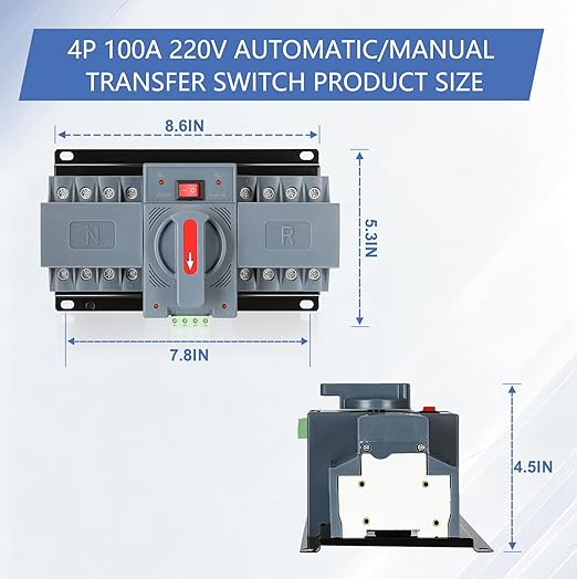 6-100amp AC220V Automatic/Manual Transfer Switch 4P 50/60Hz 4POLE 100A ATS Auto Changeover Dual Power Switch for GeneratorCE Certified ATS Solar Back Up Power Auto Selector Overvoltage Undervoltage