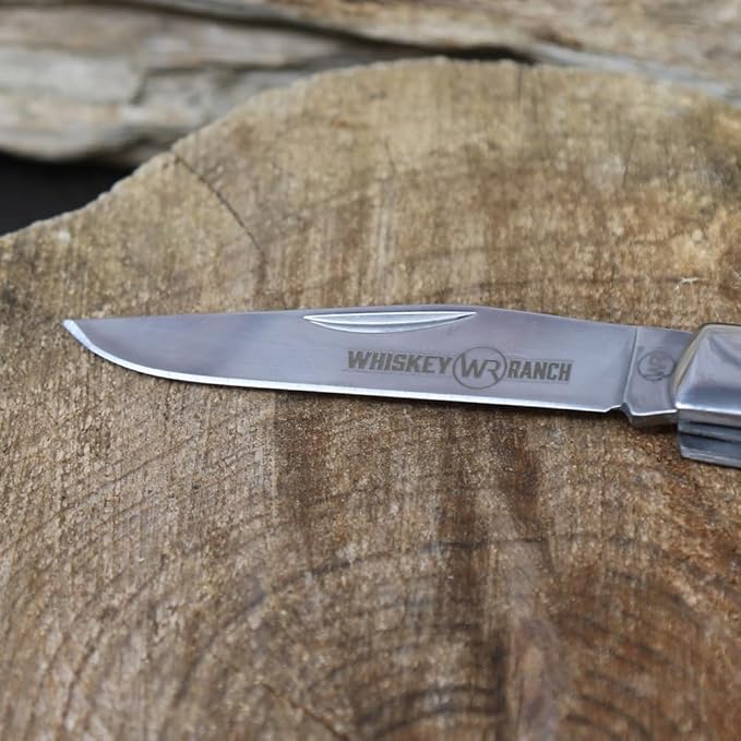 WHISKEY BENT HAT CO. Traditional Trapper Folding Pocket Knife 4.125 Closed Length 440C Stainless Steel Blades (Pearl Agate)