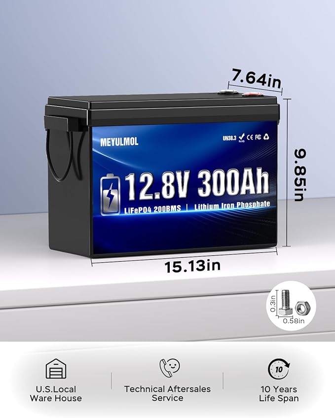 2 Packs 12V 300Ah LiFePO4 Lithium Battery Upgraded 200A BMS System Up to 15000+ Cycles Life 3840Wh Rechargeable Lithium Battery with Low-Temp Protection for RV Solar Marine Solar Panel Camping