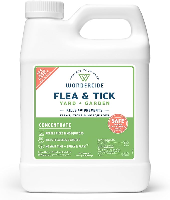 Wondercide - Flea and Tick Spray Concentrate for Yard and Garden with Natural Essential Oils – Kill Control Prevent Fleas Ticks Mosquitoes and Insects - Safe Around Pets Plants Kids - 32 oz