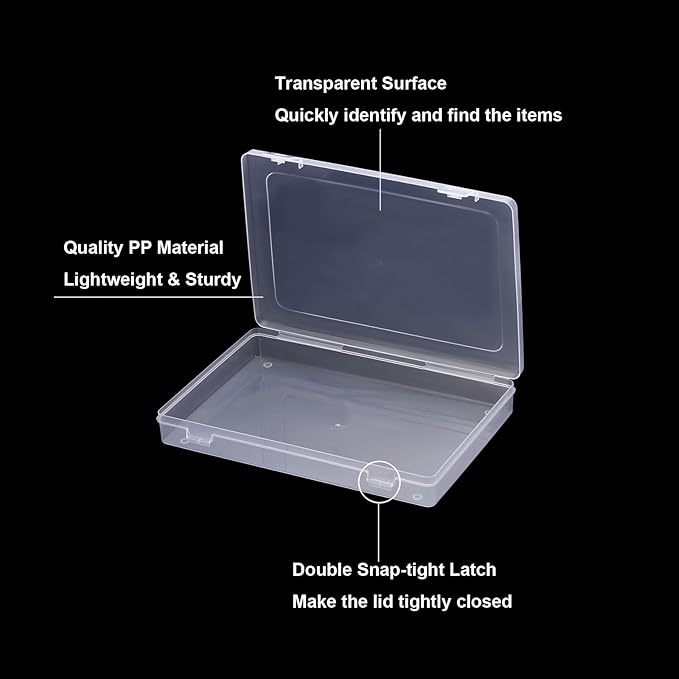 PATIKIL 9x6x1.2inch Clear Storage Box with Hinged Lid 6Pack Plastic Stackable Rectangle Organizer Container for Beads Jewelry Small Items Art Craft Projects