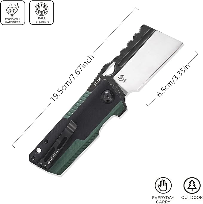 Sitivien ST155 Folding KnifeSandvik 14C28N Steel BladeG10 Handle EDC Tool Knife Pocket Knife for FishingCampingHiking(Black+Green) …