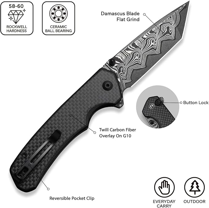 CIVIVI Brazen Damascus Pocket Folding Knife C19059C-DS1