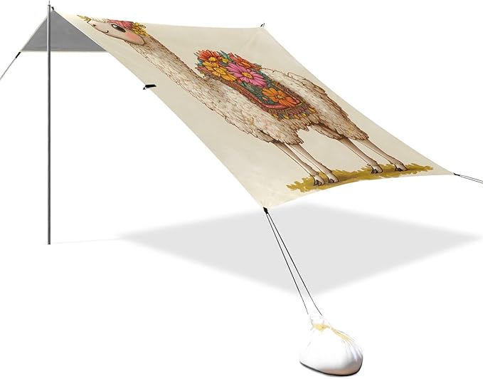 ALAZA Vintage Alpaca Flower Carttoon Beach Tent Sun Shelter Portable Canopy Sunshade for Outdoor Camping Picnics Backyard Fun 10x9 ft
