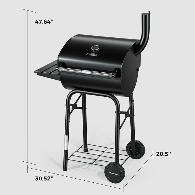 MASTER COOK Barrel Charcoal Grills with Foldable Side Tables Outdoor Smoke Barbecue bbq grill for Camping Patio Backyard Party Picnic Garden Black