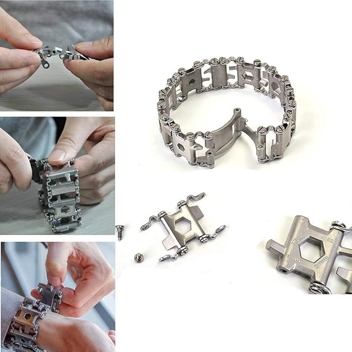 Multitool Bracelet 29 in 1 22cm Stainless Steel Outdoor Travel Men Watch Strap Trend Bracelet with A Pry Tool