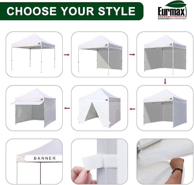Eurmax USA 10x10 Pop Up CanopyCommercial Tent with Patented No-Tip Rolling Bag24sqft Extension Awning &amp 4 Zippered Removable WallsUV &amp Water ResistantHeavy Duty Instant Shelter GazeboRed