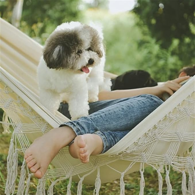 Portable Hammock Portable Hammock Can Bear 150kg Cotton Fabric Swing for Patio Porch Garden Backyard Use Tassel Hammocks for Backpacking Beach (Color : White Size : 240 * 150cm)