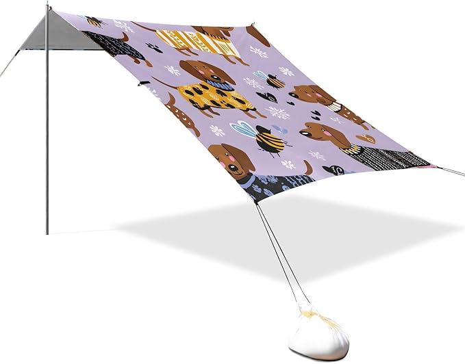 ALAZA Purple Background Dog Pattern Beach Tent Sun Shelter Portable Canopy Sunshade for Outdoor Camping Picnics Backyard Fun 10x9 ft