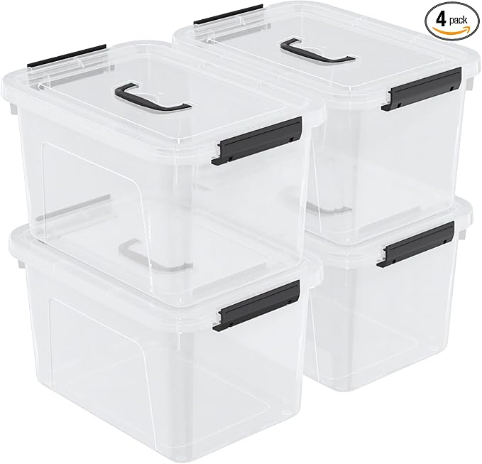 18 Quart Plastic Storage Bins with Lid 4 Packs Clear Latching Storage Box