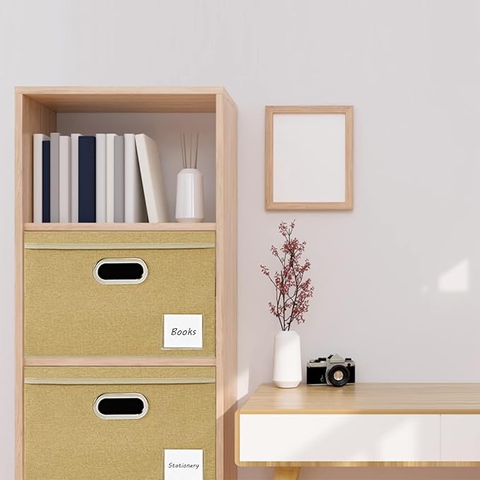 LHZK Extra Large Storage Bins with Lids [3-Pack] Linen Fabric Foldable Storage Boxes for Closet Organization 15.75x11.8x10.2 Stackable Storage Containers Storage Baskets for Organizing (Beige)