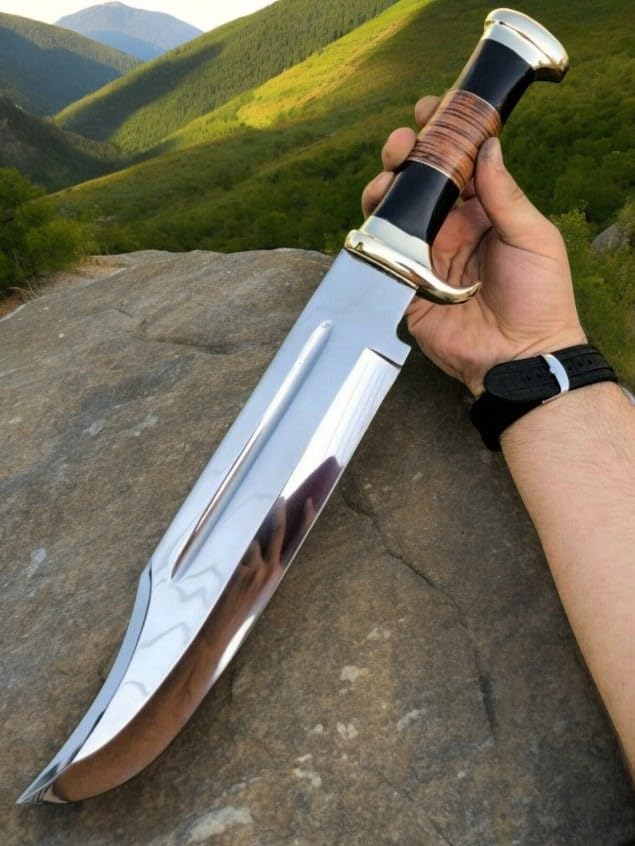 DSK-179 Fixed Blade Bowie Knife with Leather Sheath - High Polish Forged Premium Hunting &amp Survival Knife