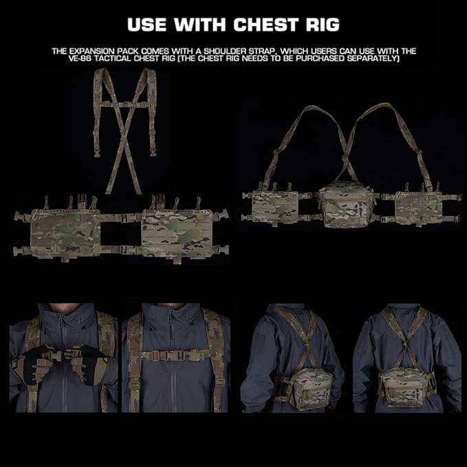 Tactical Chest Rig Expansion PackLarge Capacity MOLLE Admin Open Top PouchWaist Bag Expansion Pack for Split Chest Pack