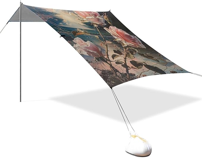 ALAZA Pink Rose Flowers Beach Tent Sun Shelter Portable Canopy Sunshade for Outdoor Camping Picnics Backyard Fun 10x9 ft