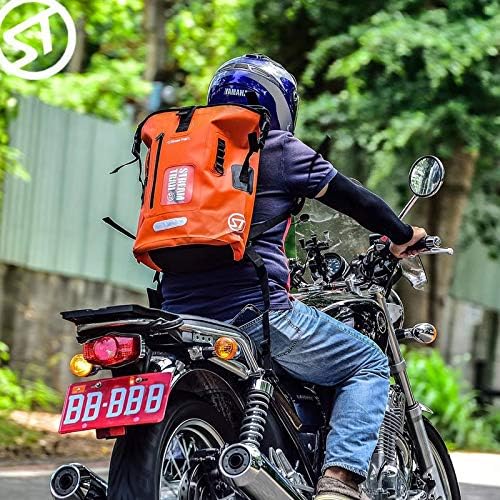 Stream Trail Waterproof Backpack 25L Heavy Duty Roll-Top Closure with Easy Access Front-Zippered Pocket and Cushioned Padded Back Panel for Comfort IPX6 Water Rsistance Dry Bag Orange