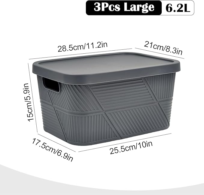 Plastic Storage Box with Lid 3 Pack Stackable Storage Bins Container for Organizing Portable Plastic Containers for Craft Crayon 11.2x8.3x5.9inch
