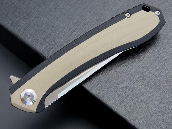 Eafengrow EF947 EDC D2 Folding Knife G10 Handle Ball Bearing Folder with Locking Liner EDC Flipper Knife with Pocket Camping Hiking Survival Outdoor tool(DESERT)