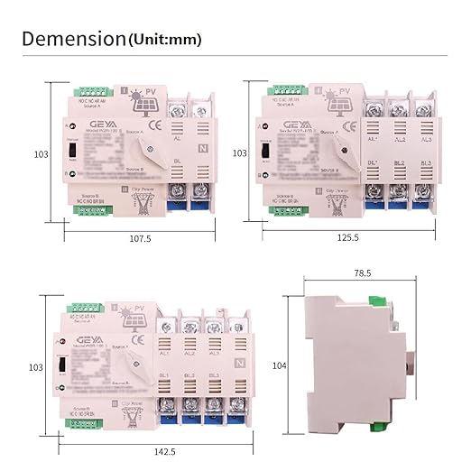 on-Grid Photovolatic Power Automatic Transfer Switch Din Rail 2P 63A AC110V ATS PV Solar System Power Generator Transfer Switch Use (ATS-2P-63A-110VAC-Solar)