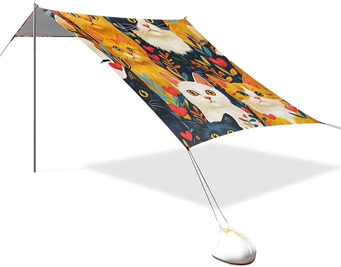 ALAZA Colorful Cat Pattern Beach Tent Sun Shelter Portable Canopy Sunshade for Outdoor Camping Picnics Backyard Fun 10x9 ft