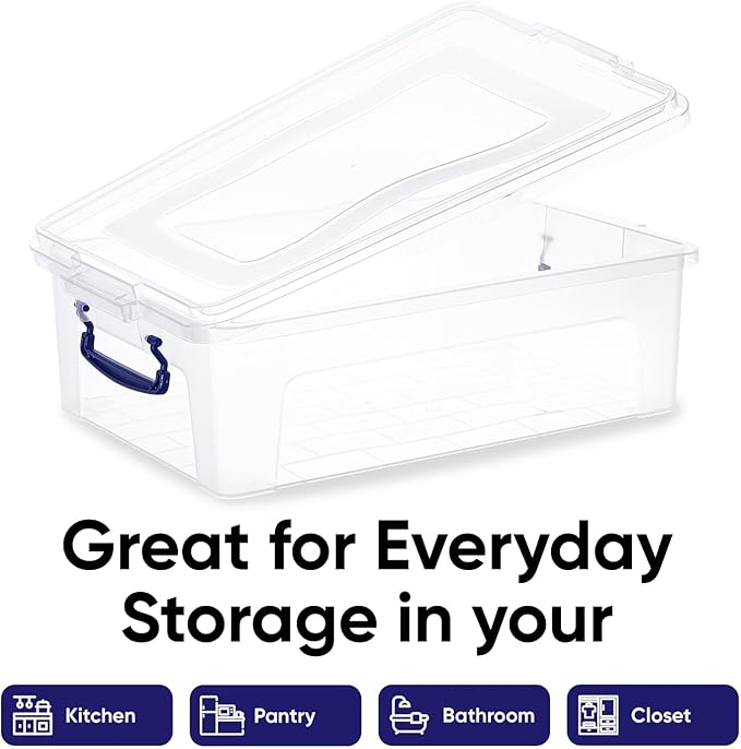 Superio Clear Storage Boxes with Lids Plastic Container Bins for Organizing Stackable Crates BPA Free Non Toxic Odor Free Organizers for Home Office School and Dorm (22 Quart 12 Pack)