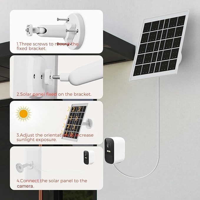 8W Solar Panel Charger for Outdoor Security Cameras with Micro USB/USB-C and DC (35 x 135) Port Fits Ring/Eufy/Wyze/Bird Feeder Camera 13ft Cable Fast Charging (2 Pack)