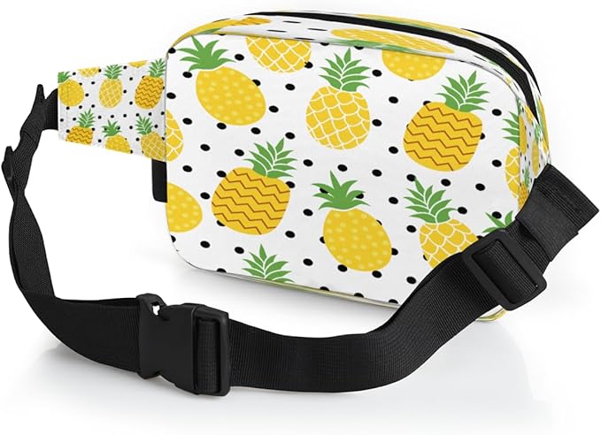 Watercolor Pineapple Polka Dots Waterproof Fanny Pack for Women Men Adjustable Waist Bag with Double Zipper Pockets Lightweight Square Hip Pack for Running Travel Hiking Workout Cycling