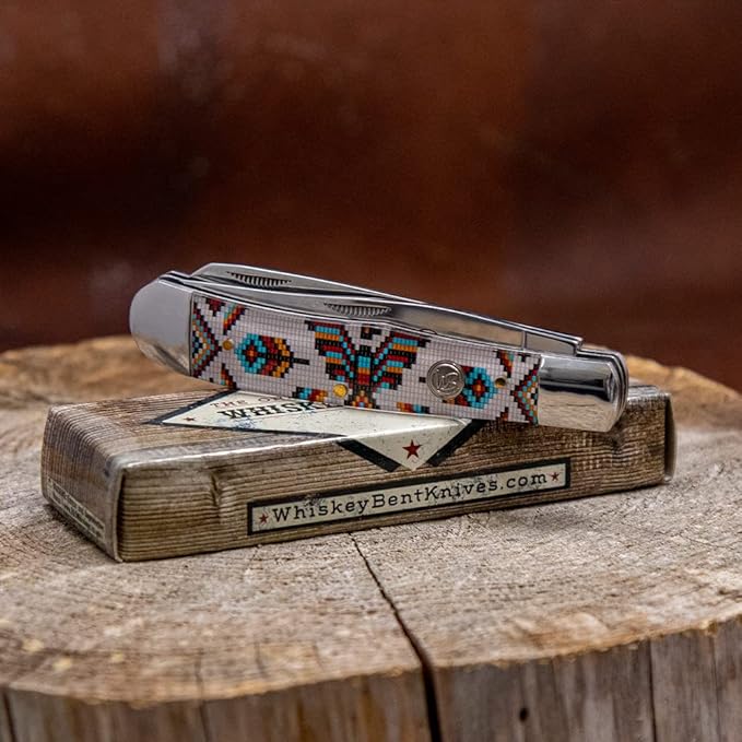 WHISKEY BENT HAT CO. Traditional Trapper Folding Pocket Knife 4.125 Closed Length 440C Stainless Steel Blades (Thunderbird)