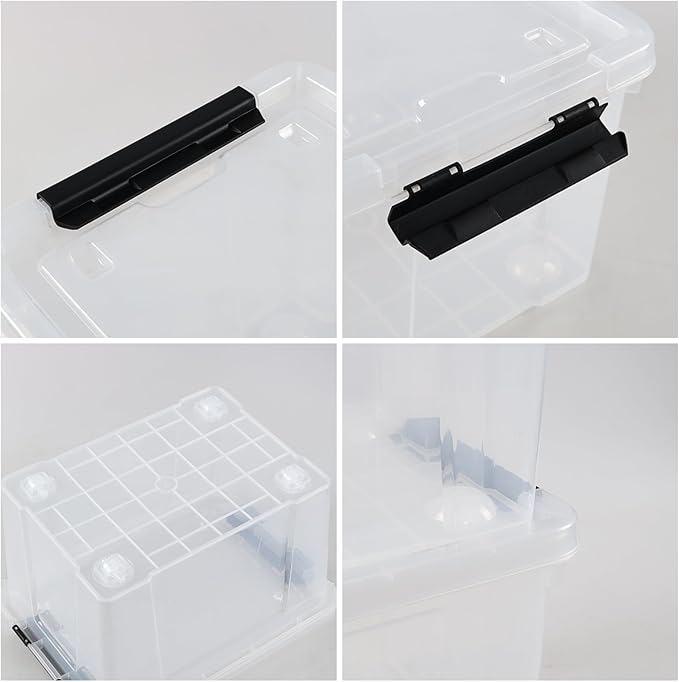 4-Pack 24 Quart Storage Box Clear Plastic Storage Bin with Wheels