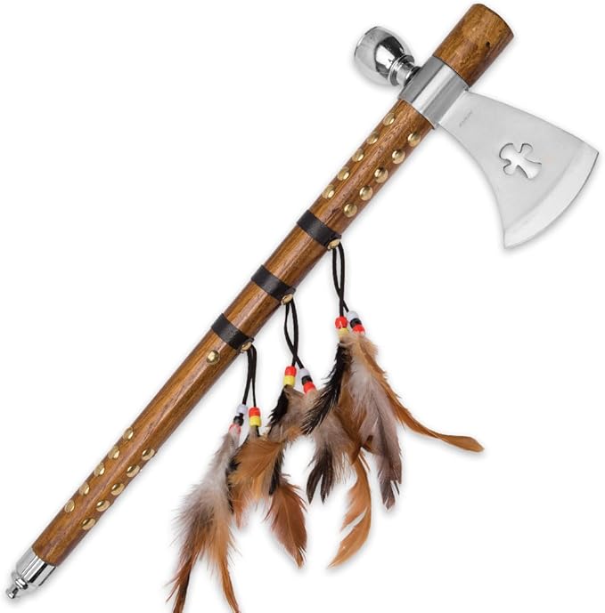 Wuu Jau Co L-111 Native American Peace Pipe Tomahawk Axe 18 Silver