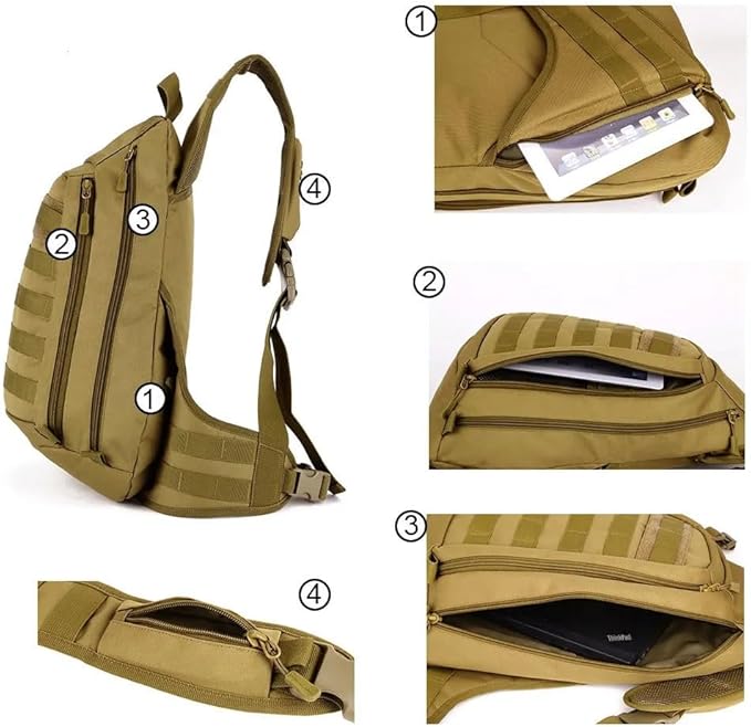 Tactical Backpack 14 Inches Crossbody Laptop Chest Bag Single Shoulder Rucksack Hiking Pack for Outdoor(ACU)