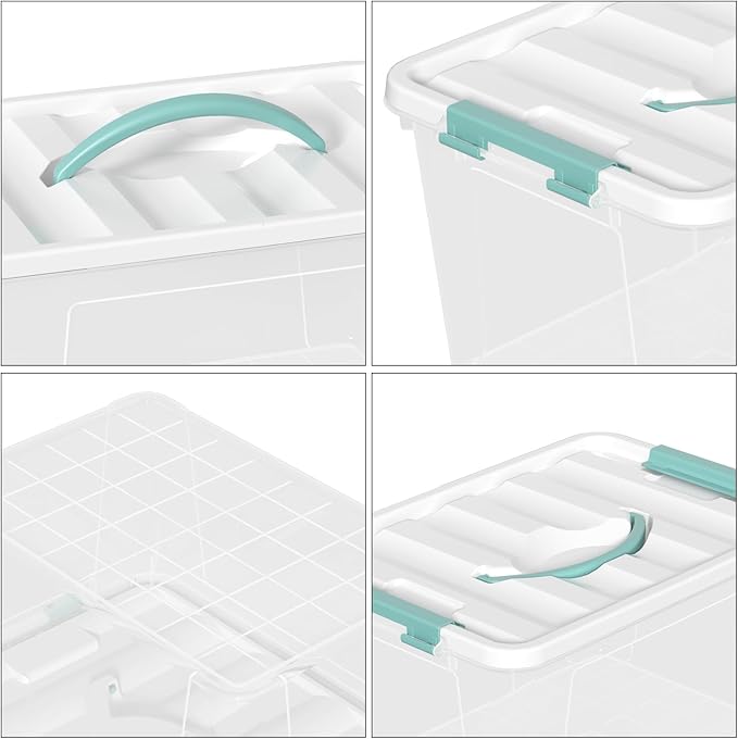 Stackable Storage Bins Under Bed Storage Containers with Lids Shoe Organizer Plastic Storage Bins Clear Shoe Boxes with Locking Latches 14qt (8 Pack)