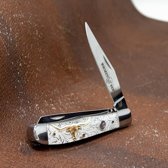 WHISKEY BENT HAT CO. Traditional Trapper Folding Pocket Knife 4.125 Closed Length 440C Stainless Steel Blades (Toro)