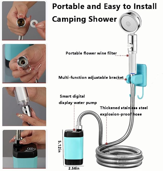Portable Shower for Camping Rechargeable Camping Shower with Intelligent Digital Display Outdoor Camp Pump Camping Shower Pump with Power Display for Hiking Travel Car Pet 7800mAh