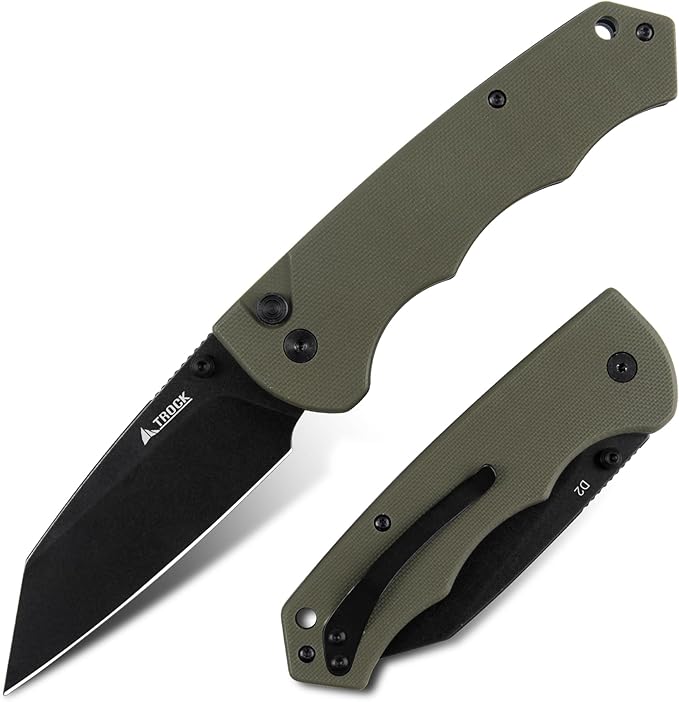 Pocket Knife - 3.39 EDC Knife D2 Blade Black Stonewashed Finish Folding Knife - G10 Handle with Thumb Stud - Pocket Knife for Men Women - Camping Hiking Survival Knife