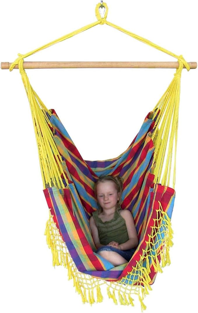 Vivere Cotton Hammock Chair with Hardwood Spreader Bar - 250 lb Capacity (Paradise)