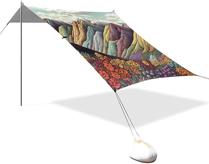 Beach Canopy with Windproof Ropes &amp Sandbags Beach Tent Sun Shade Sun Shelter for Camping Trips Fishing Backyard Fun or Picnics Landscape
