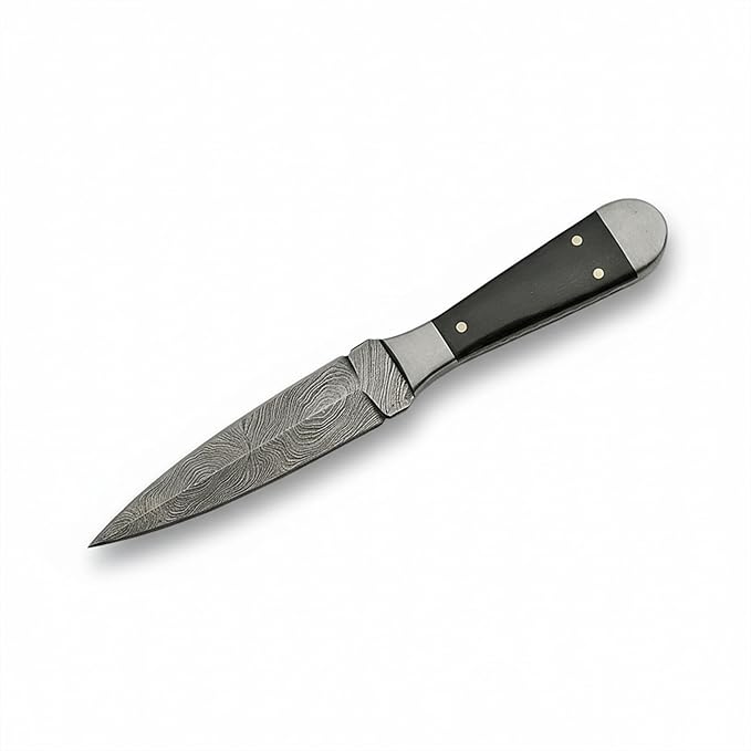 SANZ Damascus Hunting Knife 6.5 Inch - Camping Knife with Wood Handle Full Tang Blade &amp Sheath - Outdoor Knife for Hunting Camping &amp Outdoor uses