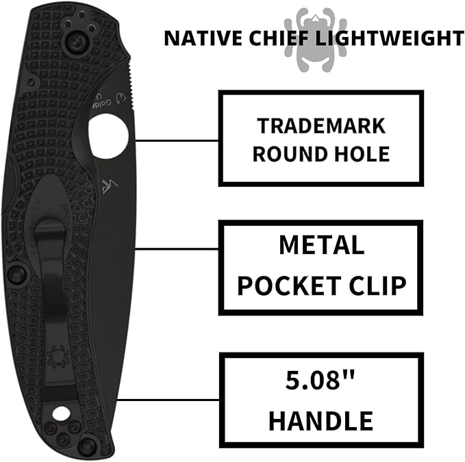 Spyderco Native Chief Lightweight Folding Pocket Knife with 4 CTS BD1N Steel Blade and FRN Handle - EDC Knife for Men and Women Perfect for Hunting Tactical Camping - SpyderEdge - C244SBBK