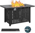 Greesum 44 Propane Gas Fire Pit Table 50000 BTU Outdoor Rectangular FirePit with Lid Rain Cover for Outside Garden Backyard Deck Patio Black