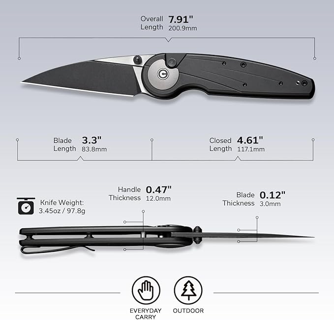CIVIVI Starflare Pocket Knife for Men Women Button Lock Folding Knife with 3.3 Nitro-V Blade Milled Aluminum Handle Cool Knife for Everyday Carry C23052-1