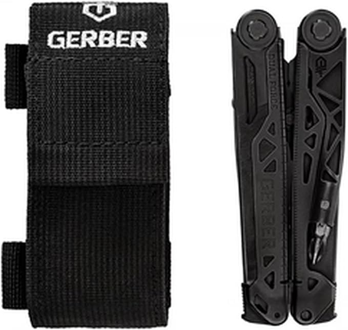 Gerber Gear Dual-Force Multitool - Heavy Duty Center Axis Driver Blunt Nose Pliers with Saw Wire Cutters Bit Storage and More - Black