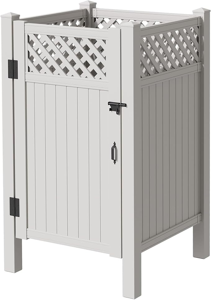 EROMMY 80.75H x 45.75W x 45.75L White PVC Outdoor Shower Enclosure with Door Weatherproof Privacy Stall for Pool &amp Beach Durable Vinyl Construction(Grid-panel)