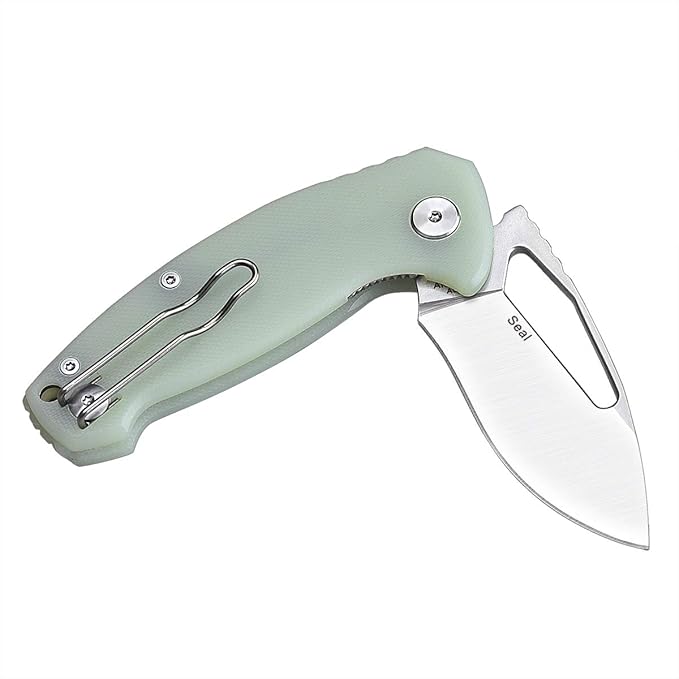 Harnds Seal CK6120 Folding Knife with Aus-8 Steel Blade Pocket Knife with G10 Handle Pocketclip (Transparent cyan)