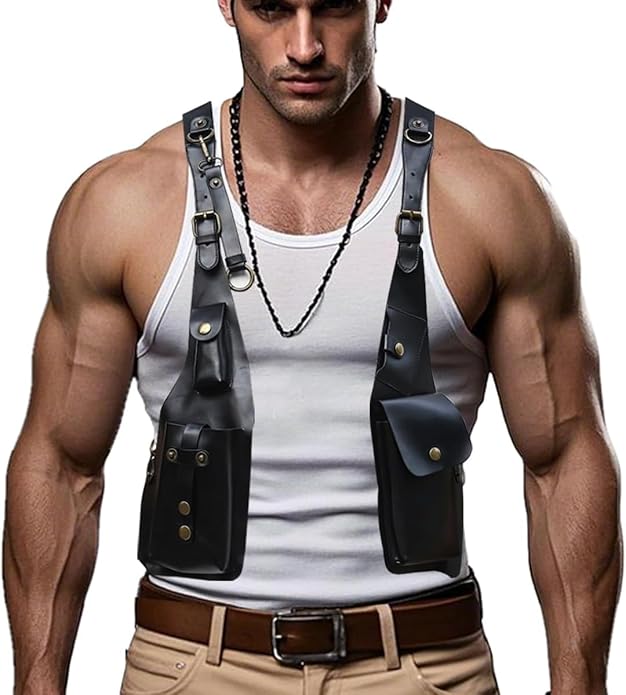 Double Shoulder Bag Adjustable Tactical Armpit Pouch for Men Anti-Theft Underarm Leather Wallet Pocket Holster