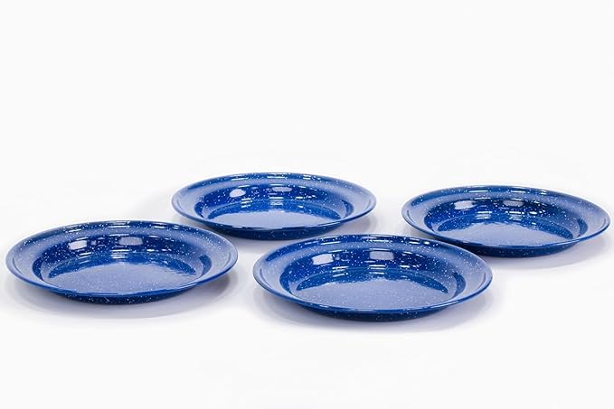 Enamelware for Camping and Backpacking - Cookware Gear Essentials for Camping and Backpacking (Made by Caddis Sports Inc.) (10 Inch Plate (8 Pack))