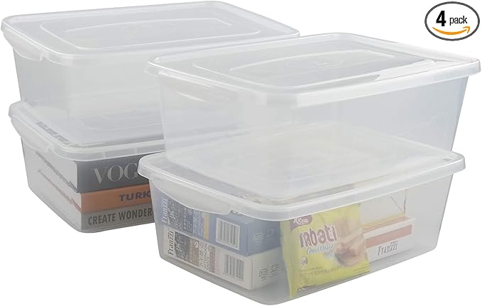 Gloreen 4 Pack Clear Storage Bin 14 Quart Latch Containers Boxes with Lid Clear