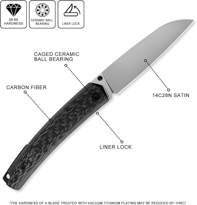 Petrified fish PF719 Folding Knife3.38 14C28N Steel Satin Blade Carbon Fiber Handle Thumb Stud Liner lock Pocket knife (Carbon Fiber Satin)